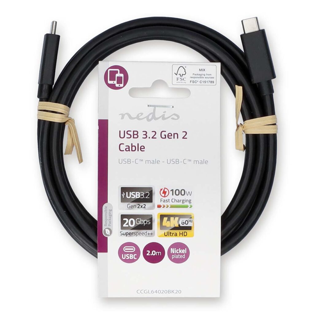 2 m USB-kabel USB 3.2 Gen 2x2 | USB-C Hane - USB- Hane