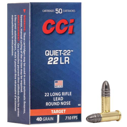 CCI RIMFIRE AMMUNITION 22 LR LEAD ROUND NOSE QUIET-22 40GR 50/BOX